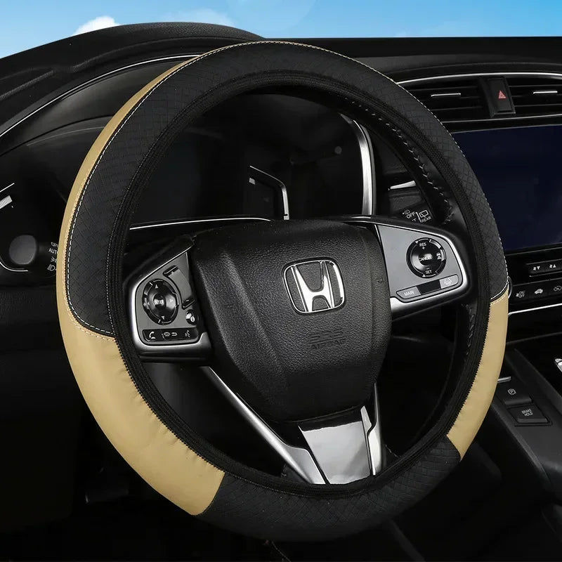 Car 37-38.5cm Steering Wheel Cover Breathable Anti Slip PU Leather Steering Covers Suitable Auto Decoration Carbon Fiber Cars Accessories
