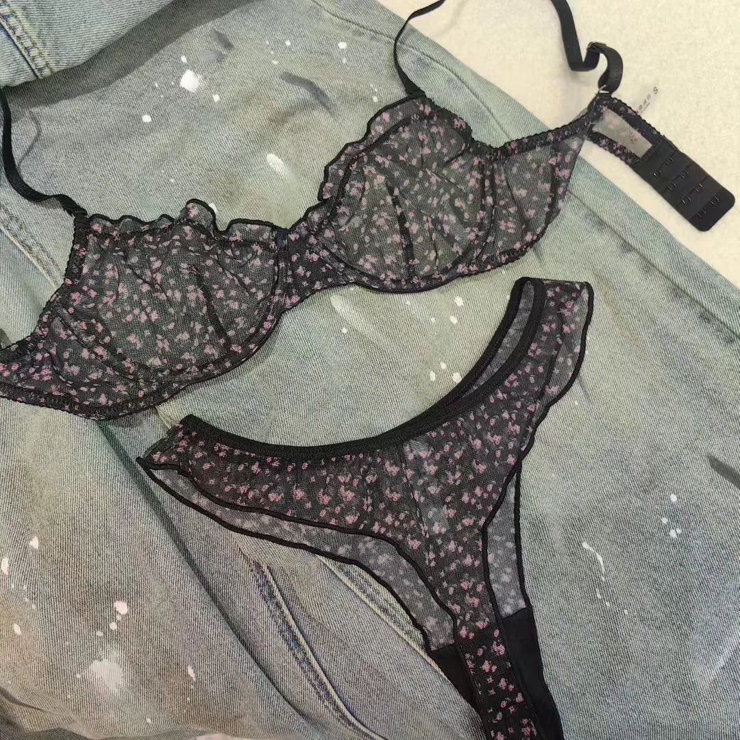 4 Colors New Fashion Floral Suit Women Lingerie Set Fashion Sexy Lace Bra French Ultra Thin Breathable Intimates Bralette Soft Underwear