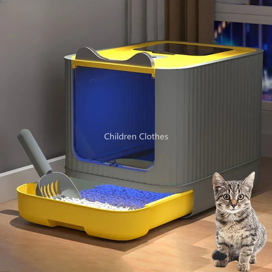 NEW Arrivals Foldable UV Cat Litter Box Fully Enclosed UV Sterilization Cats Toilet Anti-Splashing Large Capacity Kitten Bedpan Cat Accessories Cleaning Devices Pets Products