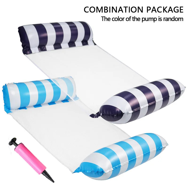 NEW Arrivals 2PCS Set 10 Colors/Styles Summer Pool Float Mat - Striped Inflatable Lounge Chair & Hammock for Adults Kids Water Sports Toys Home Swimming Pool Beach Inflatable Mattress
