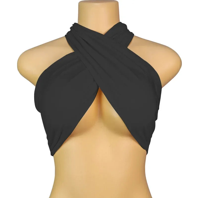 Multi-Colors Sexy Tank Top Cross Bandage Backless Sleeveless Halter Crop Tops Women Bare Midriff Camisole Female Tube Top Cropped Vest