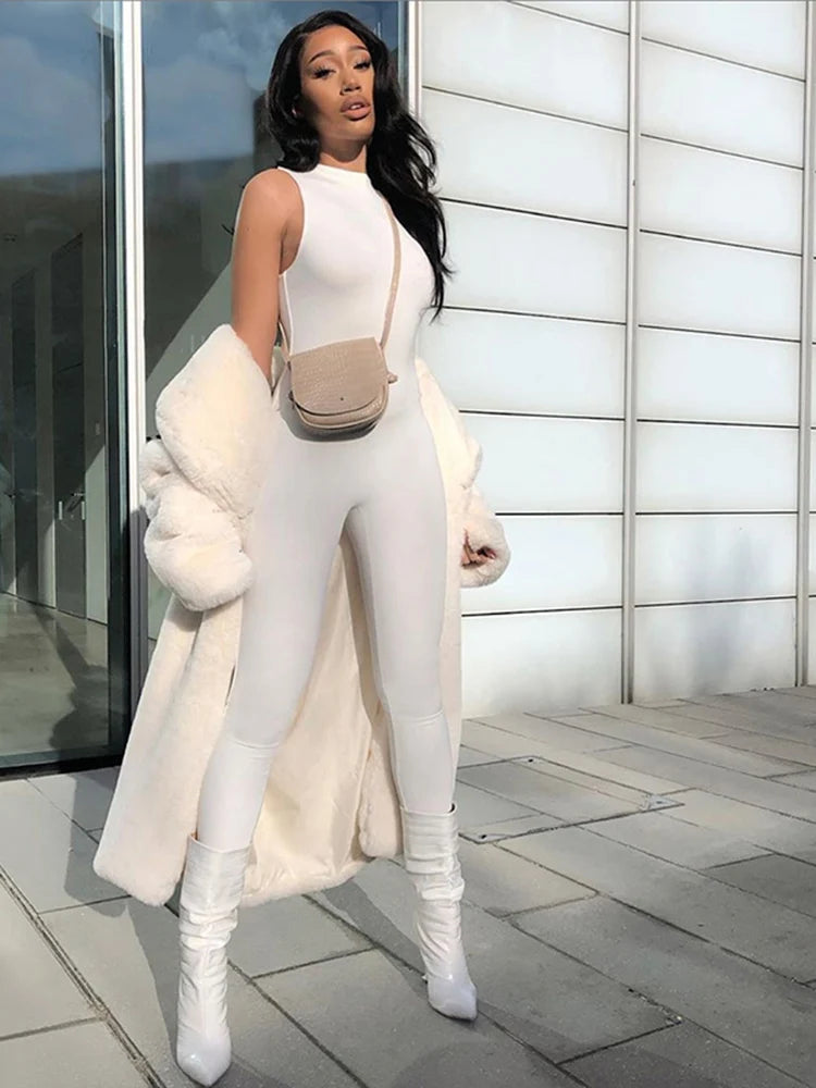 NEW Arrivals Women Sexy Sleeveless Skinny Jumpsuit Female Solid Zipper Fitness o-Neck Rompers Summer 2025 One Piece Outfit Streetwear Elastic Leggings Ladies Girls Sexy Fashion Clothing Supplies
