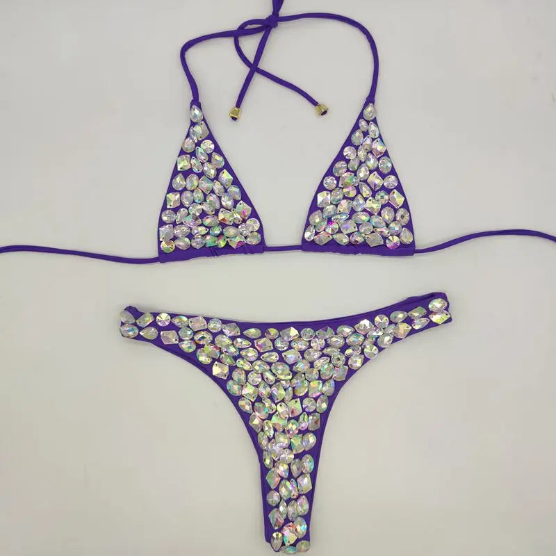 NEW Arrivals Luxury Shiny Diamond Bikini Set Summer Beach Push Up Halter Swimsuit Female Crystal Swimwear Women Brazilian Bikini Ladies Sexy Beach Wear