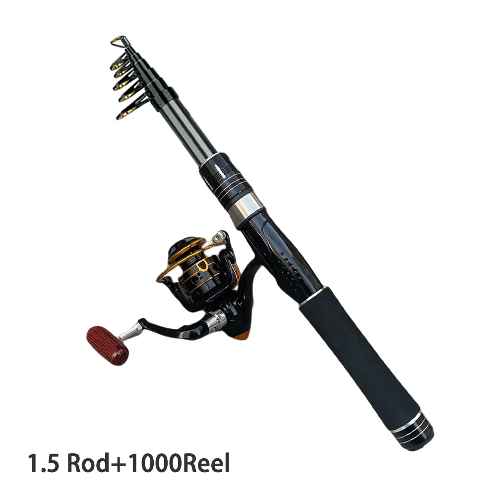 1.5/1.8/2.1/2.4M Rod + Reel 1000- 4000 Series Set Telescopic Spinning Fishing Rod 1.5-2.4M and 1000-4000 Reel Combo Portable Rod  For Seawater/Freshwater Carp Fishing Sets