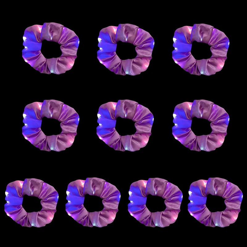 1/10/20 PCS Set LED Luminous Earrings Scrunchies Glowing Hairband Girl Light Up Hair Scrunchy Rave Festival Party Night Clubwear Headwear Supplies Hair Accessories