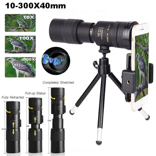 NEW Arrivals 10-300x40 Professional Zoom Telescope HD 4K Portable Strong Binoculars Long Range Professional Monocular -Prisms Stretch Rotating Zoom For Hunting Camping