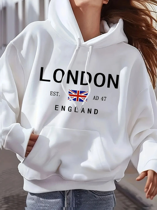 NEW Arrivals Vibrant London Drawstring Hoodie - Fashion Hoodies with Kangaroo Pocket Casual Long Sleeve Boys Girls Streetwear Casual Fashion Clothing Supplies