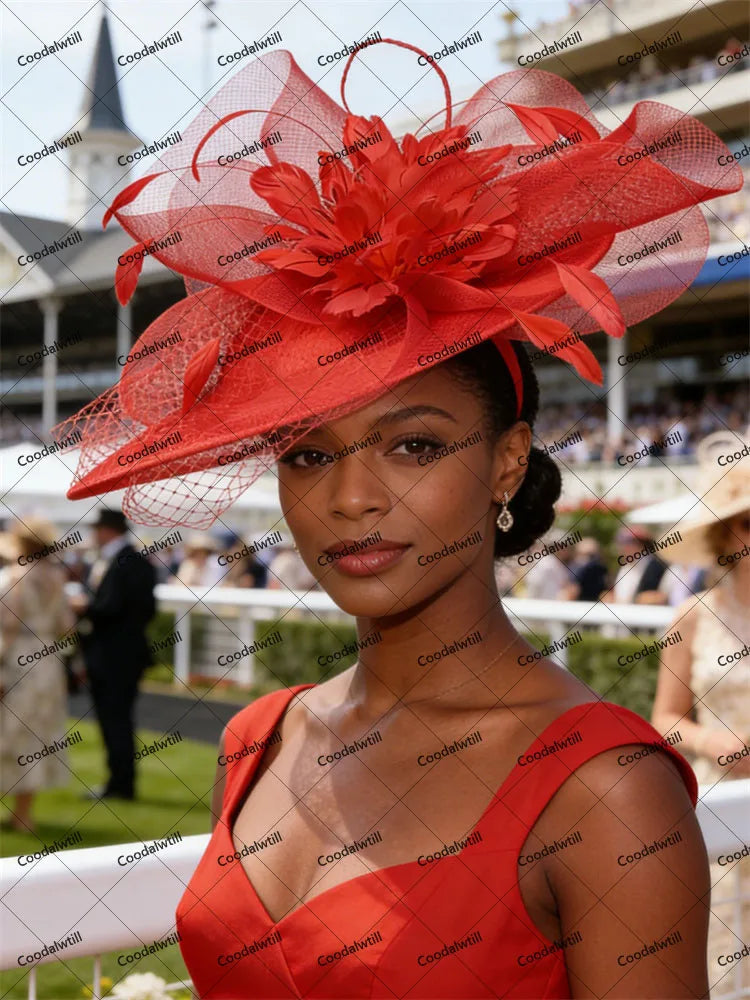 22 Colors Big Kentucky Fascinator Veils Hat Women Ladies Race Headpiece Bride Evening Wedding Party Royal Ascot Millinery Cap Mesh  French  Chapeau Opera Concert Red Carpet Luxury Hats