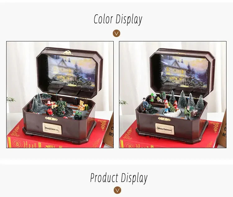 New Christmas Music Box Christmas Decorations Will Rotate and Emit Light with Music USB Battery Dual-Use Birthday Party Supplies