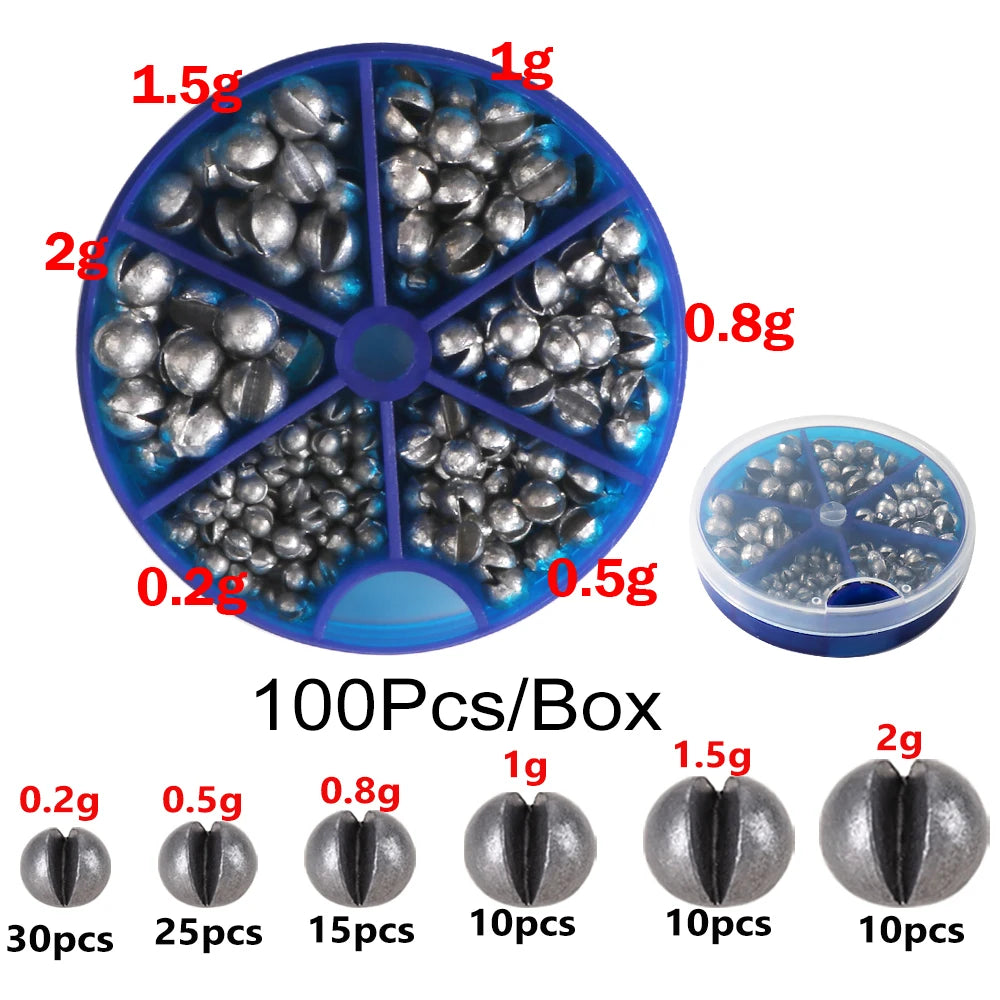 100-500 PCS Set Split Shot Alloy Fishing Weights 0.06g-5g Removable Clip On Sinkers Portable Box Freshwater Saltwater Fishing Tackle Sea River Lake Fishing Tool Sets