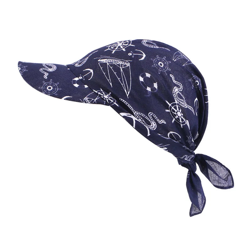 New Arrivals Women Female Cotton Paisley Head Scarf Visor Hat With Wide Brim Sunhat Summer Beach UV Protection Sun Hats Adjustable Baseball Bandana Cap Girls Ladies Summer Fashion Apparel Accessories Supplies