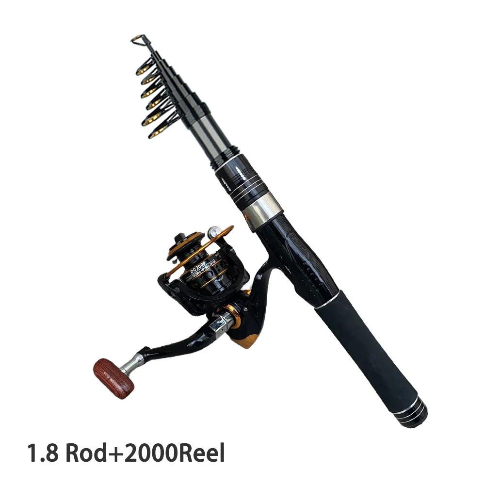 1.5/1.8/2.1/2.4M Rod + Reel 1000- 4000 Series Set Telescopic Spinning Fishing Rod 1.5-2.4M and 1000-4000 Reel Combo Portable Rod  For Seawater/Freshwater Carp Fishing Sets