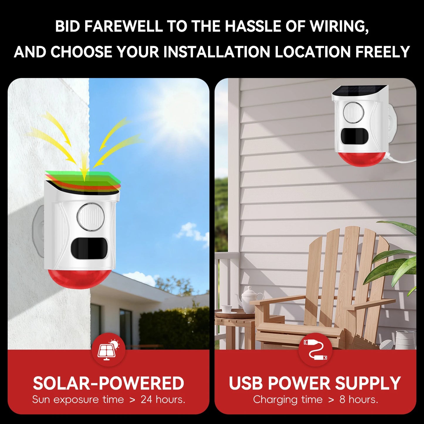 NEW Arrivals Solar Strobe Alarm Light with Motion Sensor Siren and Remote Control Outdoor Alarm Siren with Remote Controller 120db Sound Security Siren Light Home Villa Shops Security Supplies
