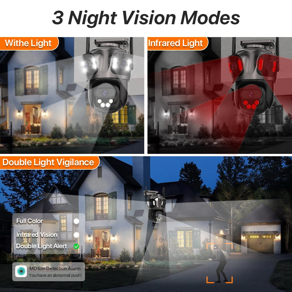 NEW 15MP HD 3 Screen WI-FI IP 2 Ways Voice Intercom Camera Outdoor 4K Dual Lens Camera Ai Human Detection Waterproof CCTV Video Security Camera Home Office Factory Security Systems