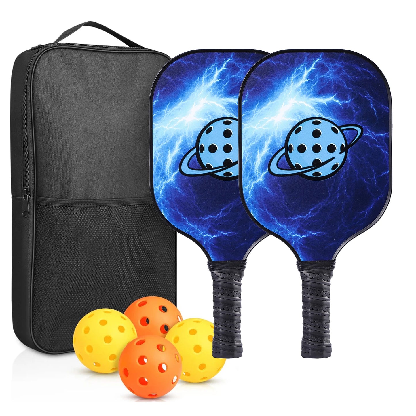 NEW Full Set Professional Fiber Glass Top Quality Pickleball Paddles Set of 2 USAPA Approved Fiberglass Pickle Ball Paddles with 4 Pickle Balls Durable Beach Rackets for Beginners Sports Accessories