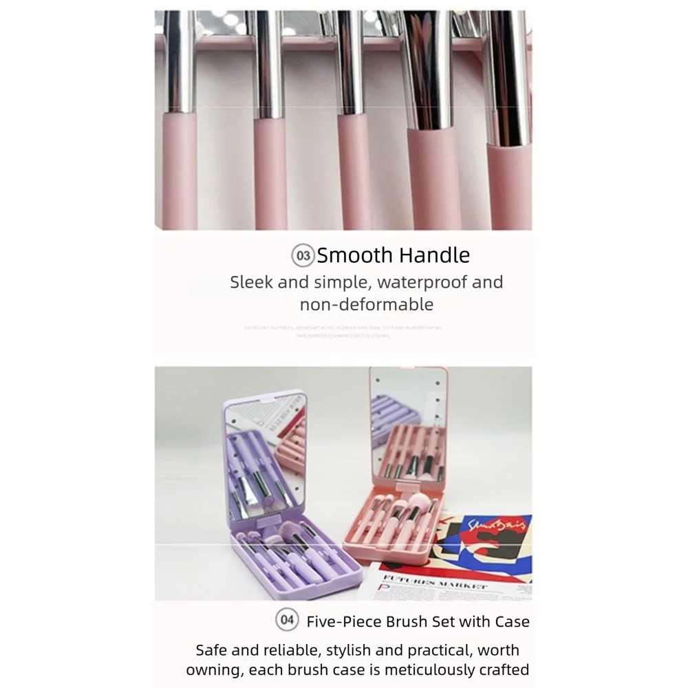 NEW Rotatable Mirror Travel Make-Up Brush with LED Light Adjustable Brightness with 5pcs Brush LED Makeup Mirror Brush Set Foldable Women Cosmetic Sets