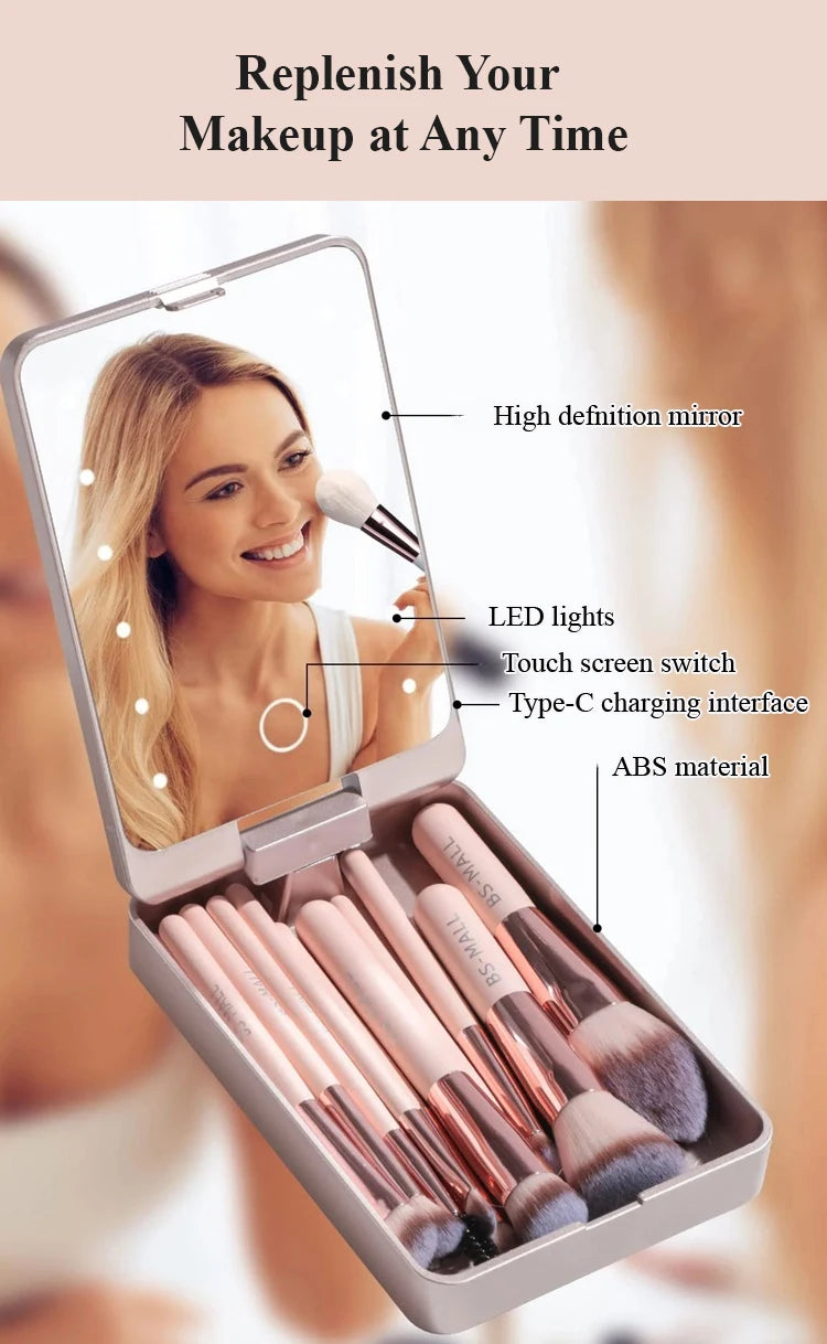 NEW Arrivals Make-Up Mirror Set with Lid Dustproof Organizer Lighted Makeup Brush Set Mirror for Bloggers Outdoor Travel Night Club Women Cosmetic Sets