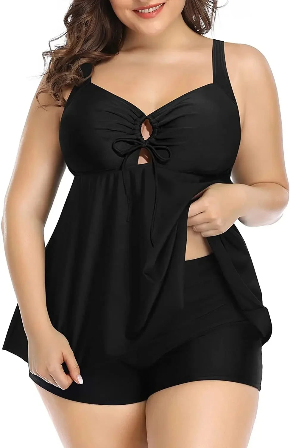 2 PCS Set S-3XL Plus Size Curvy Women's Swimsuit Bikini Set Moderate Coverage Abdomen Control Separate Top And Shorts Big Girls Swimming Costume Bathing Apparel Suit