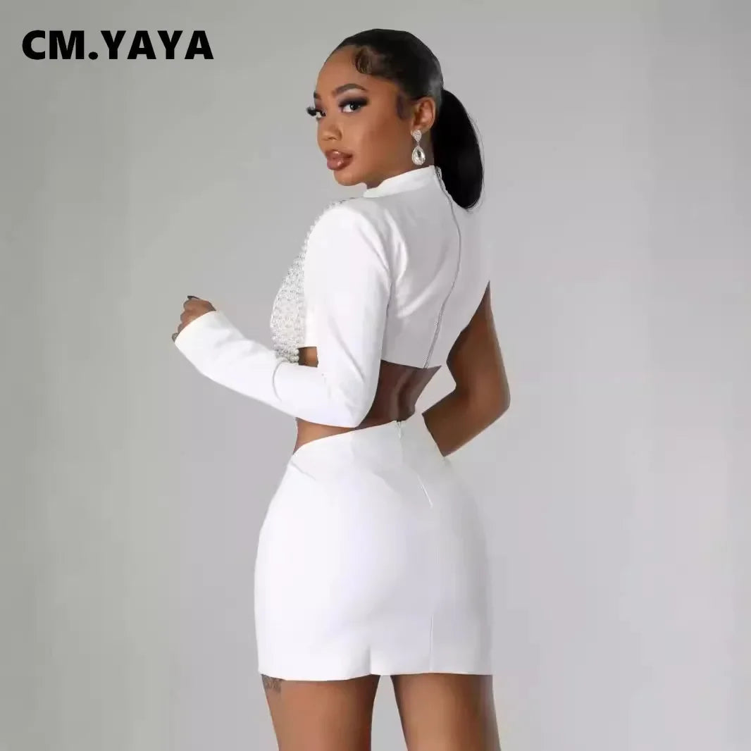NEW Luxury Women Female White Full Sleeve Elegant O-neck Mini Dress Summer Evening Beach Party Pearl String Sexy Streetwear  Night Club Party Dresses Girls Ladies Luxury Fashion Clothing Supplies
