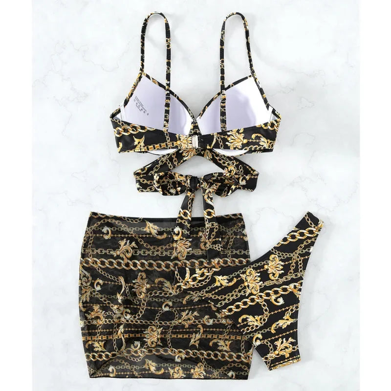 3 PCS Set UK Size Sexy Bikinis Women's Swimwear Push Up Female Swimsuits Swim Wear Bathing Suits Brazilian Girls Bikini Set Beach Pool Bather Swimwear Sets