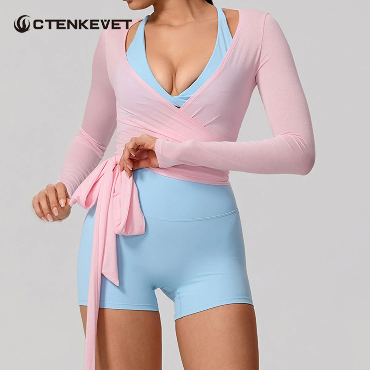 Just Arrived 5 Colors New Women's Yoga Long Sleeve One Piece Strap Yoga Clothing Female Training Premium Ballet Wrap Tops Woman Gym Sports Top Women Sports Apparel Accessories