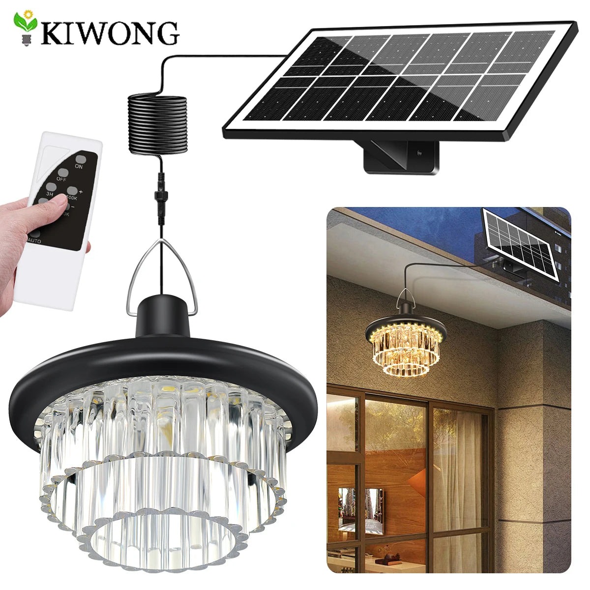 Waterproof Crystal Solar Pendent Light LED Solar Light Outdoor with Adjustable Color Changing Solar Garden Lamp for Gazebo