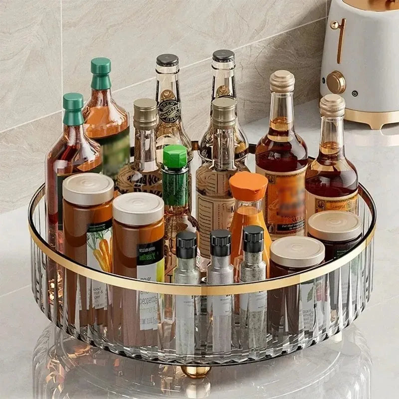 Kitchen Rotatable Seasoning Storage Rack with Multifunctional 360 Degree Seasoning Storage Rack, Light Luxury Fruit Plate