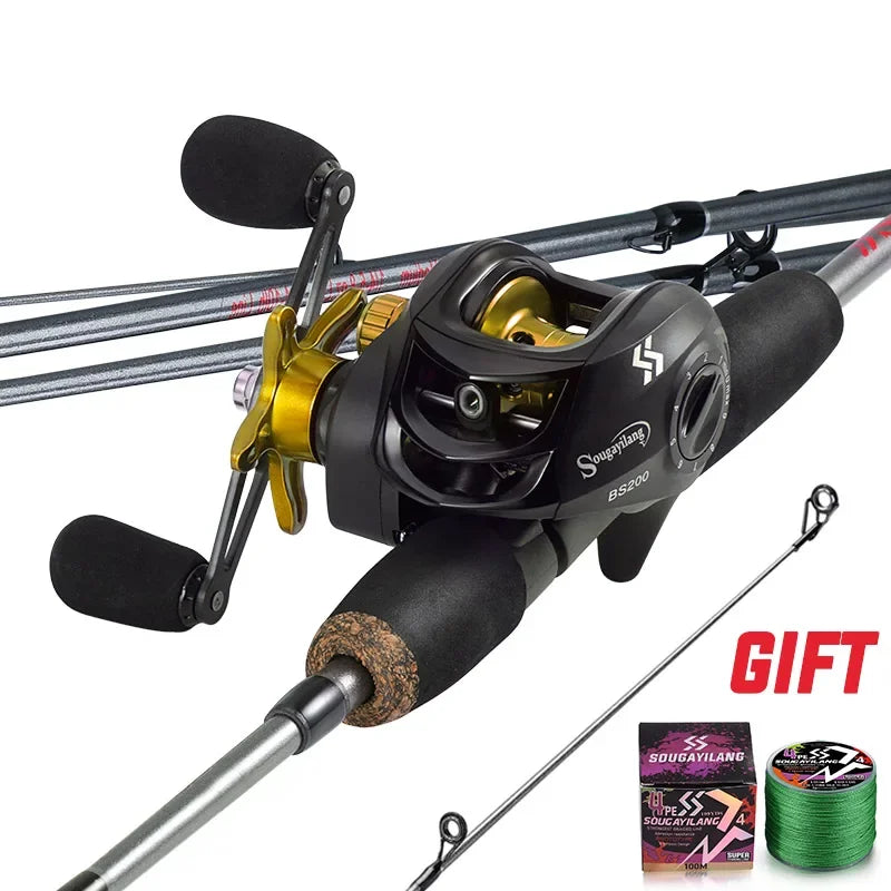 NEW Arrivals 5 Colors Full Set + Gift  1.7m Fishing Left/Right Rod Carbon Fiber Casting Rod and Baitcasting Reel combo with Free Line As Gift Max Drag 8kg for Sea Bass Professional Fishing Supplies