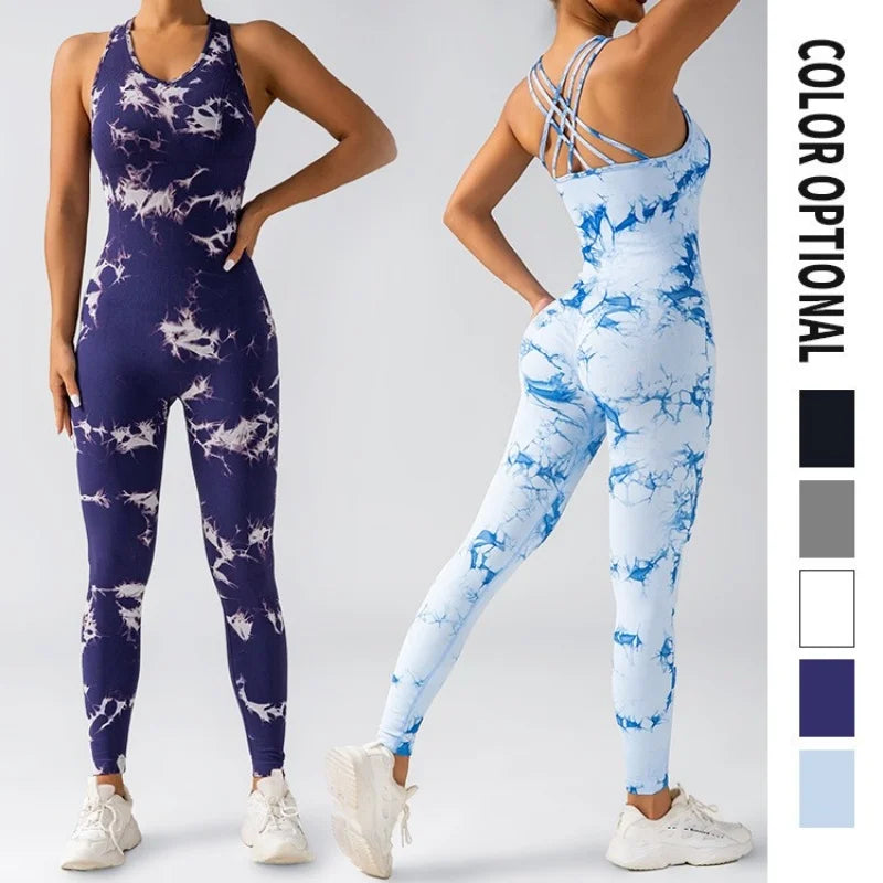 Tie-Dye Yoga Jumpsuit, and Hip Lift, Trousers, Seamless Breathable Leggings, Sports Fitness Wear Women Set Yoga Women