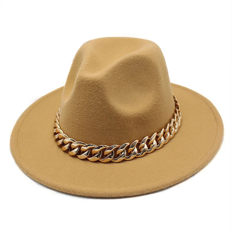 Women Oversized Chain Accessory Bag And Fedoras Hat 2-piece Sets Fashion Luxury Party Wedding Jazz Hat