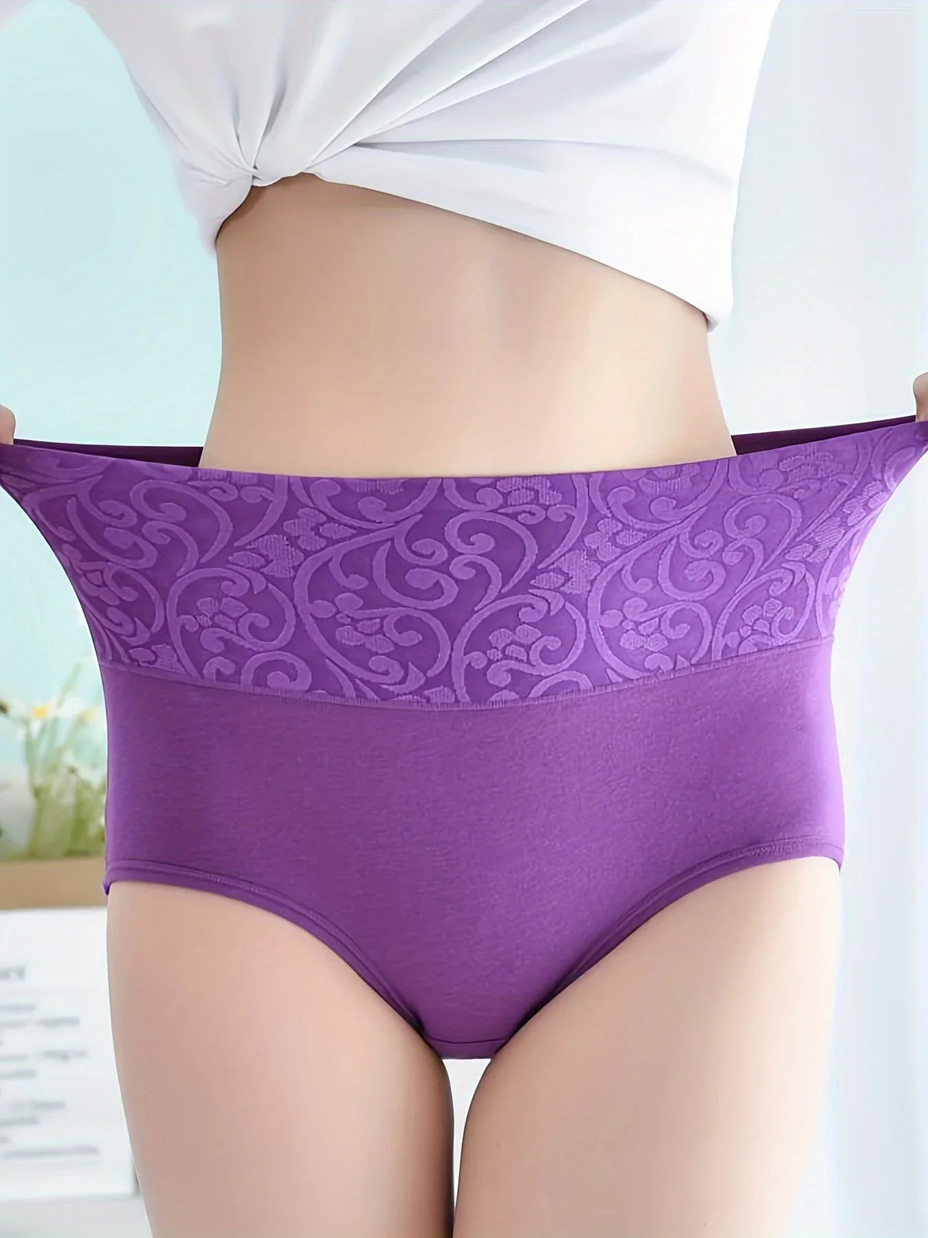 NEW Arrivals 3 PCS Set L-2XL Plus Size High Waist Lace Jacquard Women's Briefs Comfy Breathable Stretchy Intimates Women's Panties Fashion Sexy Female Underwear Pregnancy Clothing Supplies