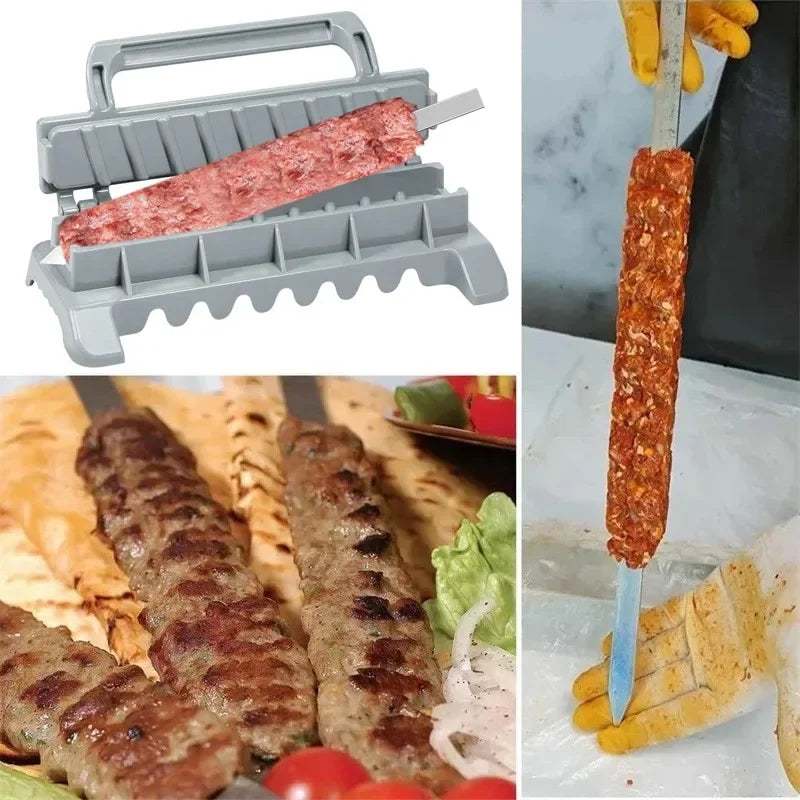 NEW Set Outdoor Camping Barbeque Kebab Mold Tools 8/9inch Flat Stainless Steel BBQ Kebab Kiofte Skewer Row Kebab Maker for Home Barbeque Party