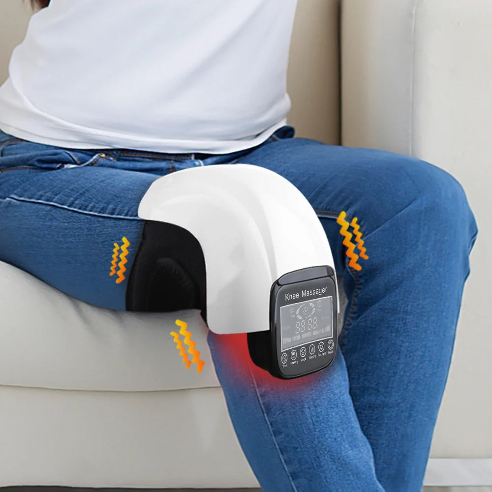 NEW 3+1 Set Electric Smart Knee Massager Air Compression Vibration Knee Massage Treatment Device Hot Compress Airbag Belt Sports Accessories for Knee Pain Relieve Fatigue Relaxation Health Care Supplies