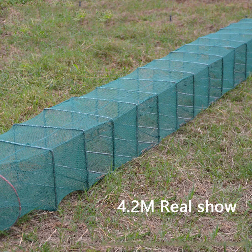 7-19 Sections 12 Holes Top Quality Professional Portable Folded Long Fishing Net 1.5M-5.5M, Crab Fish Net, Hand Casting Cage Crab Net, Mesh Trap Catcher Live Fish for Lobster