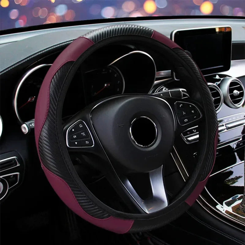 Car 37-38.5cm Steering Wheel Cover Breathable Anti Slip PU Leather Steering Covers Suitable Auto Decoration Carbon Fiber Cars Accessories