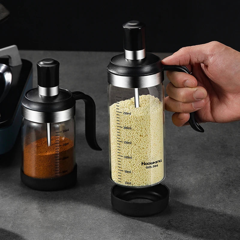 3 PCS Spice Seasoning Bottle Kitchen Supplies Glass Transparent Sugar Bottle Containers with Spoon Seasoning Bottle Salt and Pepper Bottle Kitchenware Accessories Preparing Cooking Tools Sets