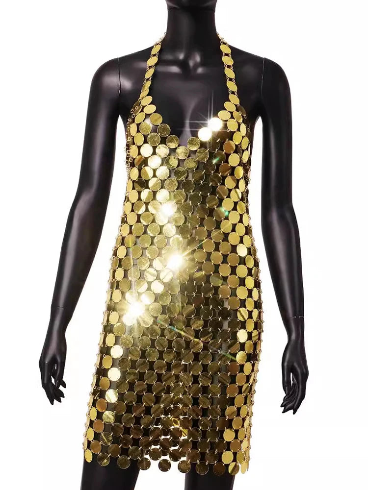NEW Arrivals 7 Colors Sexy Backless Sequin Mini Dress Colorful Halter Bodycon Spring/Summer Evening Party Night Clubwear  Dress For Women