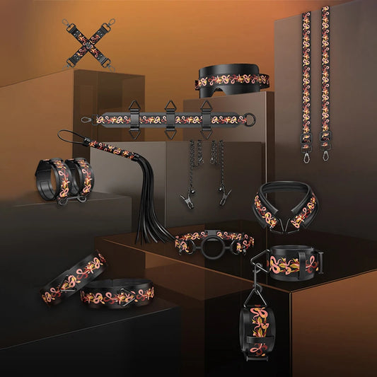 BDSM 7/12pcs Binding Play Set Couples Sexual Prop Torture Slaves Handcuffs Rope Training Tool Leg Splitters Adult Supplies Toys