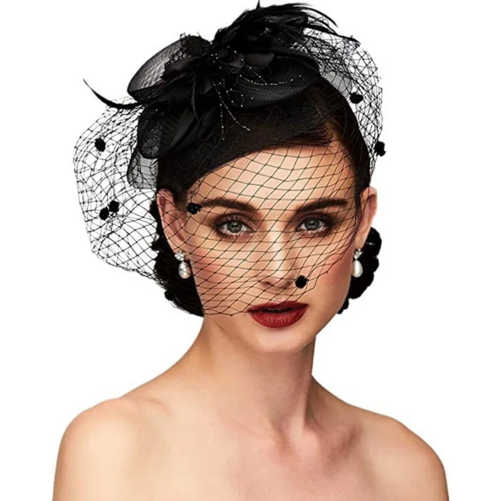 10 Colors Birdcage Bride Veil Wedding Evening Tea Cocktail Party Sunday Church Funeral Flowers Feather Mesh Veil Face Cover Headwear Royal Ascot Horses Race Top Caps Ladies Apparel Accessories