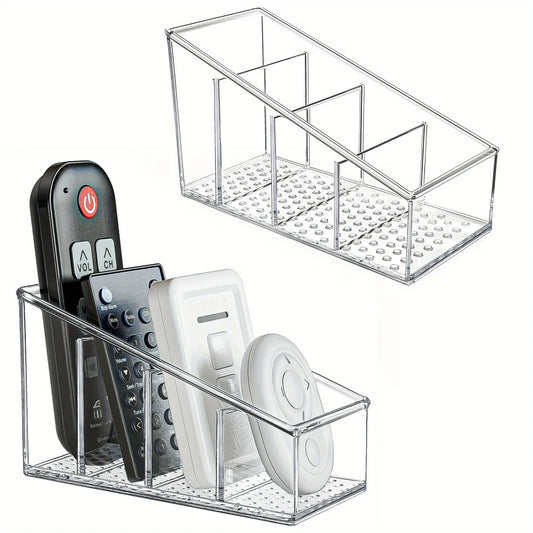 NEW Arrivals Clear Plastic Mobile Phones TV Remote Control Holder and Desk Organizer with 4 Compartments for Home and Office Use