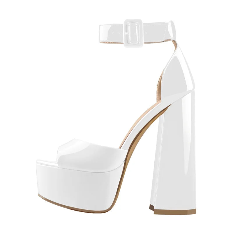 Women High Heels Shoes Sandals Platform Peep Toe Chunky Square Heels Ankle Strap Sandals Black And White Stripes Party Fashion Shoes