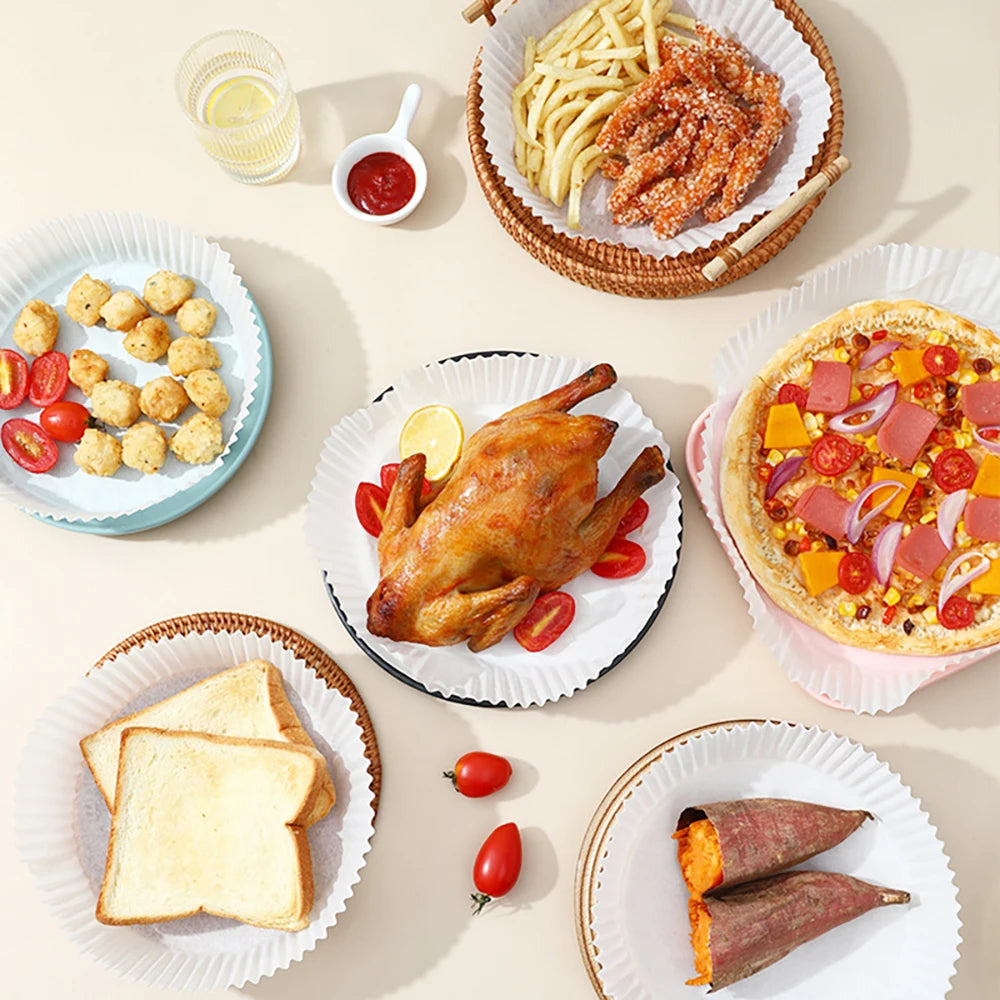 NEW Arrivals 100PCS Set Air Fryer Disposable Paper Non-Stick Air Fryer Baking Paper Plates Round Air-Fryer Paper Liners Paper Kitchen Accessories