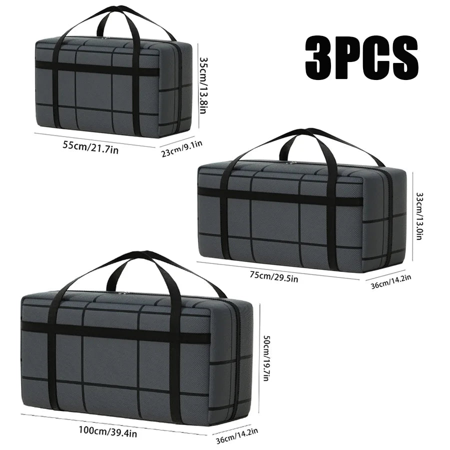 3 PCS Set Large Capacity Outdoor Moving Travel Packing Hand-Held Clothes Storage Organizer Bag Foldable Dust-Proof Non-Woven Fabric Packing Bags Bedroom Wardrobe Organizer Sets