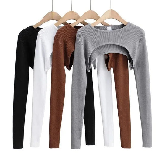 NEW Arrivals Y2K Aesthetic Clothes O-Neck Black White Sexy Harajuku Knitted T-Shirt Women Long Sleeve Crop Top Spring Autumn Summer Girls Sexy Streetwear Clothes