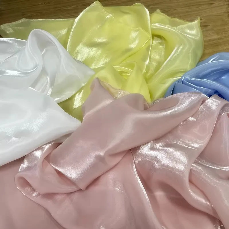 NEW 5M 10 Colors Luxury White Smooth Satin Water Gloss Liquid Organza Fabric sewn Evening Dress Shirt Micro Transparent Fabric