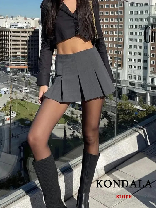 Vintage Dark Grey Mini Skirts Women Ruffles Pleated Sexy Shorts Skirts Female Fashion Streetwear Mujer Faldas