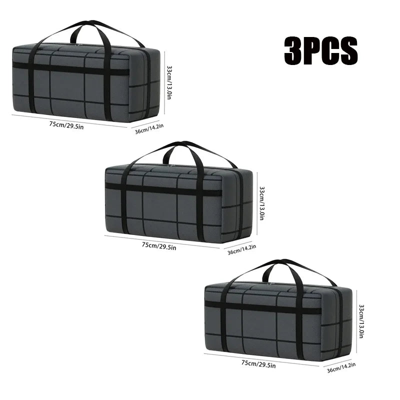 3 PCS Set Large Capacity Outdoor Moving Travel Packing Hand-Held Clothes Storage Organizer Bag Foldable Dust-Proof Non-Woven Fabric Packing Bags Bedroom Wardrobe Organizer Sets