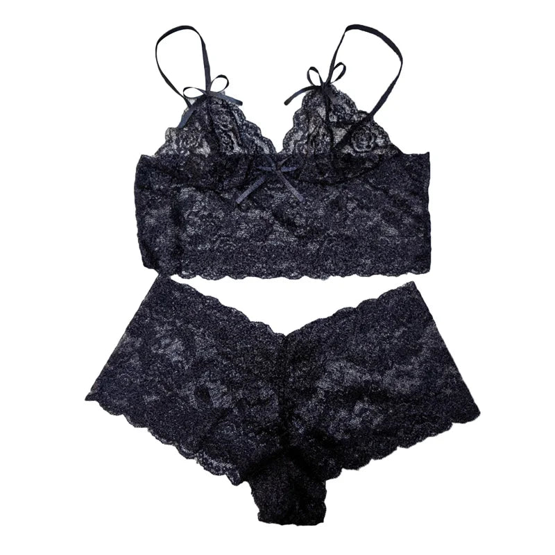 Sexy Women Lingerie Set Thin Lace Flower Printed Underwear Suit Female Adjustable Shoulder Strap Triangle Cup Bralettle