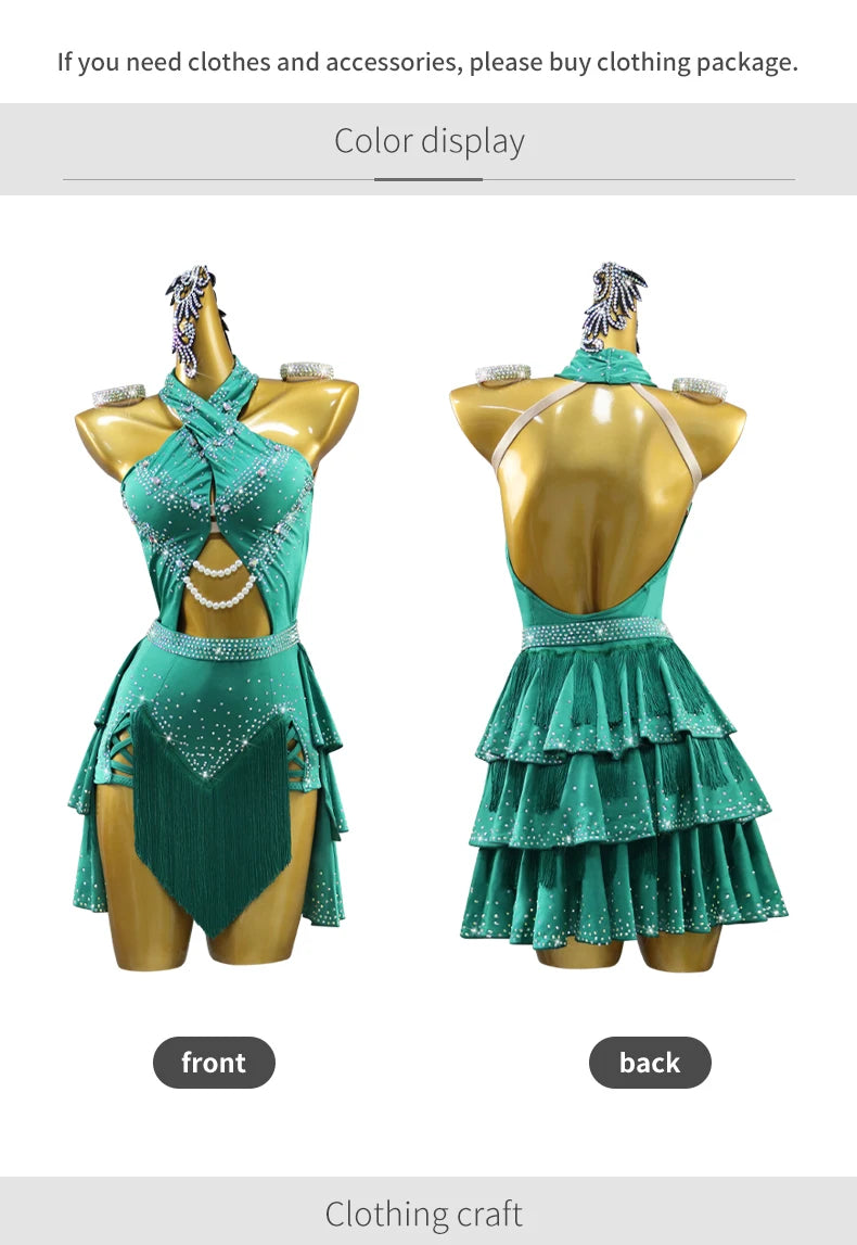 NEW Arrivals Adults-Girls 2XS-2XL Luxury Dance Costume with Jewelry Ornaments Latin Dress Party Samba Women Line Suit Sexy Ballroom Competition Dancing Practice Clothes Prom Fringe Dresses