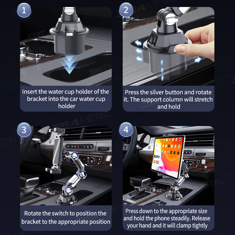 NEW  Car Tablet  Phone Mount on Cup Holder 6.5-9.5CM Adjustable Base Tablet/Phone Holder 360-Degree Flexible Rotation Phone Stand